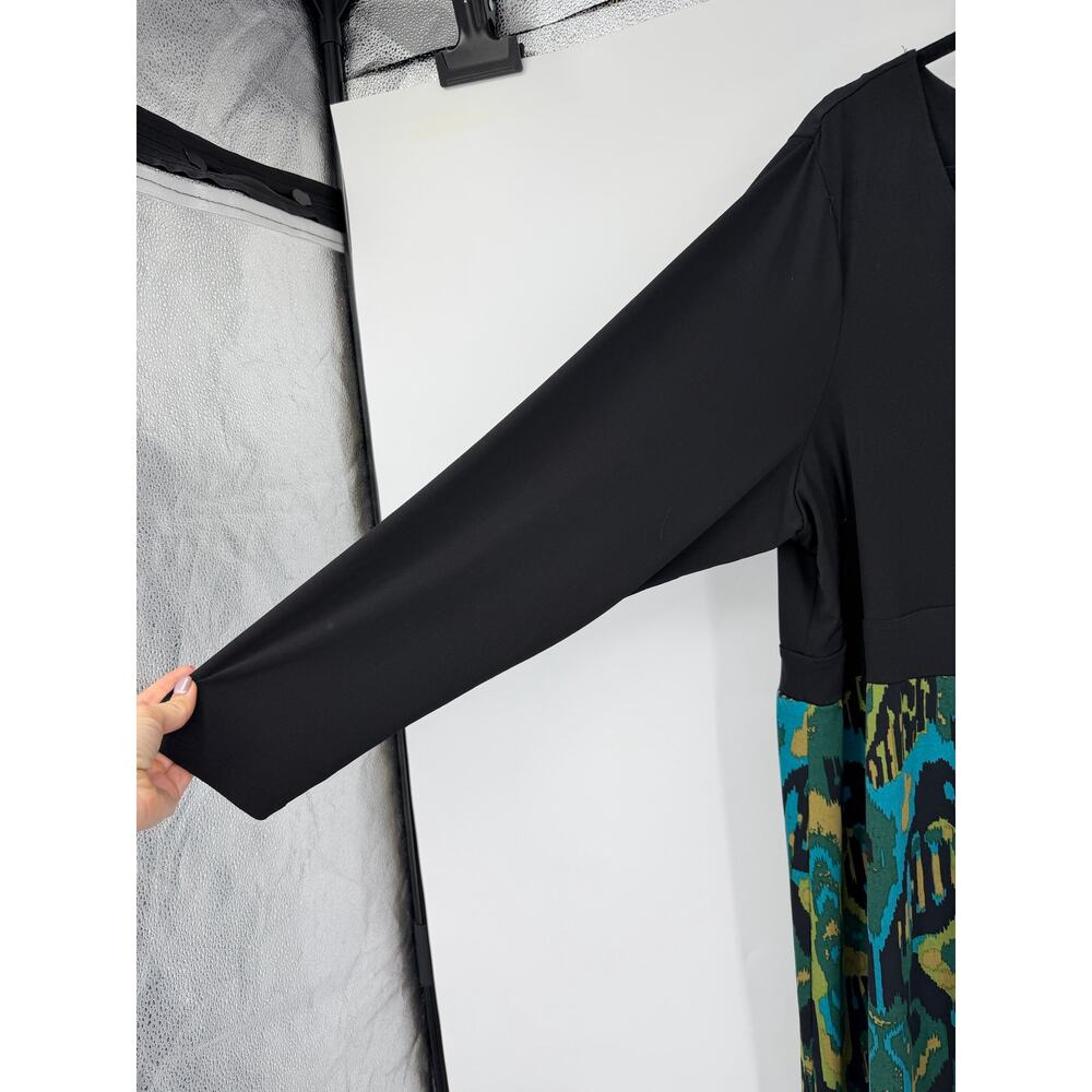 Bob Mackie Womens Maxi Dress Size 2X Black Green Jersey Long Sleeve Wearable Art - Picture 7 of 12
